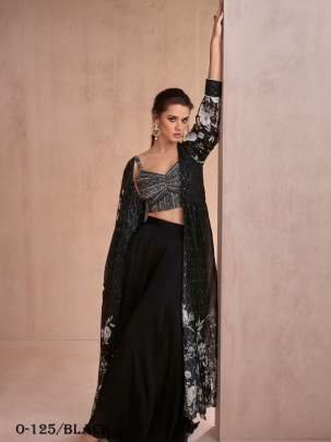 Black Georgette Palazzo Set By Sayuri Designer