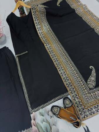 Black Embroidered Kurta Palazzo Set With Dupatta