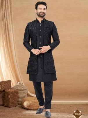 Black Imperial Shine Designer Kurta Jacket Set