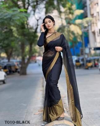 Black Plain Chiffon Ready To wear Saree 