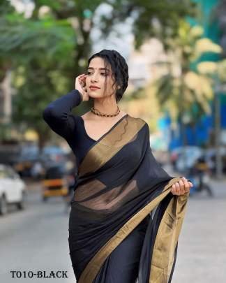 Black Plain Chiffon Ready To wear Saree
