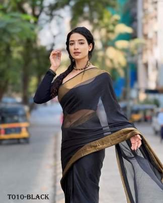 Black Plain Chiffon Ready To wear Saree