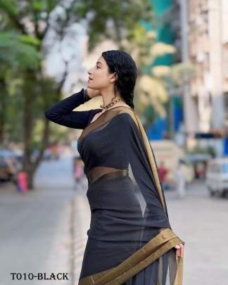 Black Plain Chiffon Ready To wear Saree