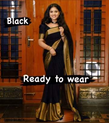 Black Plain Chiffon Ready To wear Saree