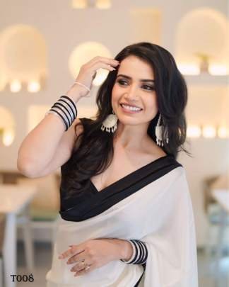 Black Lace Border Soft Satin Silk Ready to Wear Saree With Matching Blouse