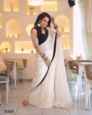 Black Lace Border Soft Satin Silk Ready to Wear Saree With Matching Blouse