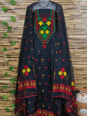 Black Latest Dhakai Jamdani Two Piece Dress Material