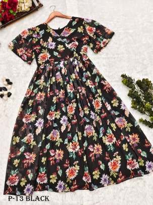 Black Flower Print One Piece Maxi Dress