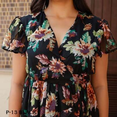 Black Flower Print One Piece Maxi Dress