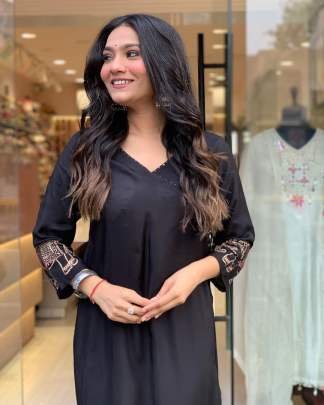 Black Muslin Fabric Elephant Print Kurti Pant Set