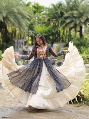 Black Navratri Collection Kora Cotton Lehenga Choli