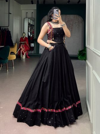 Black Navratri Lehenga Choli Set With Kutchi Work Detailing