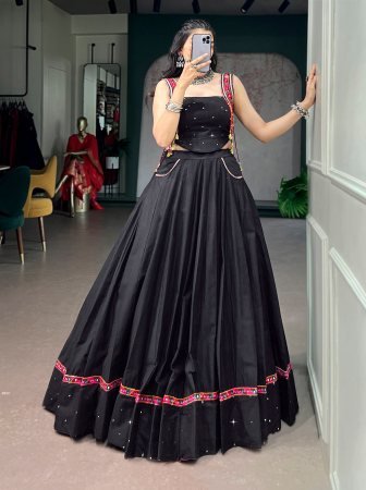 Black Navratri Lehenga Choli Set With Kutchi Work Detailing
