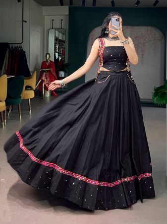 Black Navratri Lehenga Choli Set With Kutchi Work Detailing