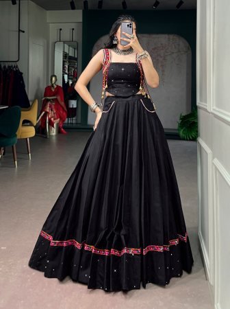 Black Navratri Lehenga Choli Set With Kutchi Work Detailing