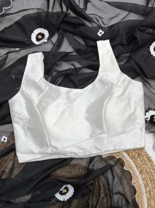 Black Pal Hand Work With  Moti Sequins Organza Silk Saree