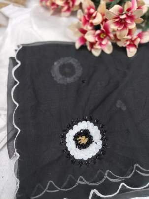 Black Pal Hand Work With  Moti Sequins Organza Silk Saree
