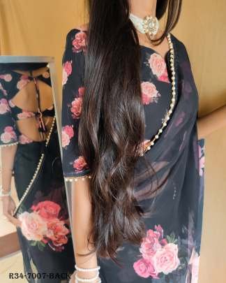 Black Party Wear And Pearl Lace Border Georgette Saree