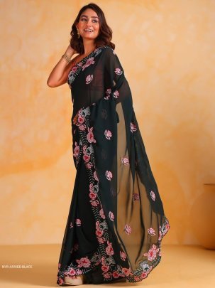 Black Party Wear Anniee Embroidery Work Georgette Saree