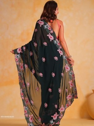 Black Party Wear Anniee Embroidery Work Georgette Saree
