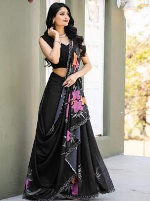Black Party Wear Floral Printed Faux Georgette Saree