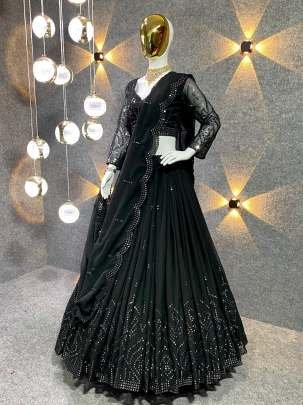 Black Party Wear Georgette Lehenga Choli With Multi Work