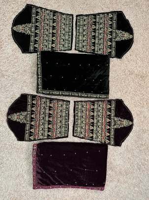 Black Party Wear Heavy Moti Work Pure Velvet Saree