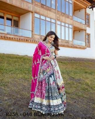 Black Pink mirror work gujarati garba chaniya choli