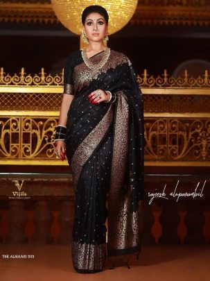 Black Premium Collection Soft Banarasi Silk Saree with Golden Zari Work