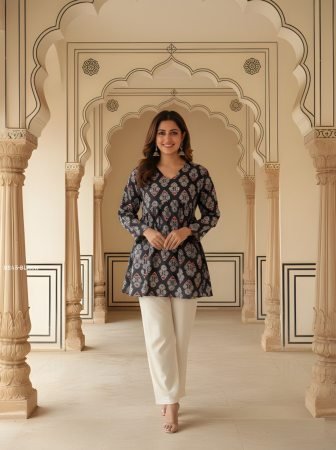 Black Printed Comfort Top For Women
