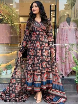 Black Pure Cotton Readymade Anarkali Suits Sets