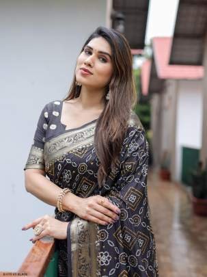 Black Pushpavati Soft Dola Silk Saree