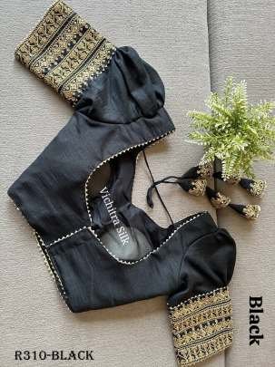Black Readymade Vichitra Silk Blouse With Puff And Gota Less