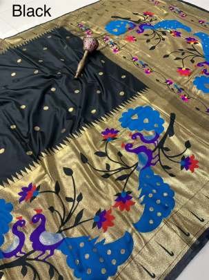 Black Soft Kanchivaram Pethani Silk Saree