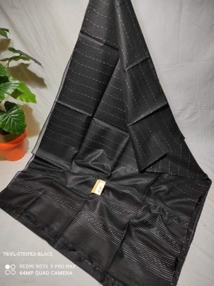 Black Striped Kota Viscose Silk Saree