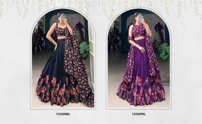 Party Wear Black Flower Print Lehenga Choli