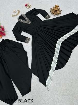 Black Trendy Thread Work Silk Dhoti Suits