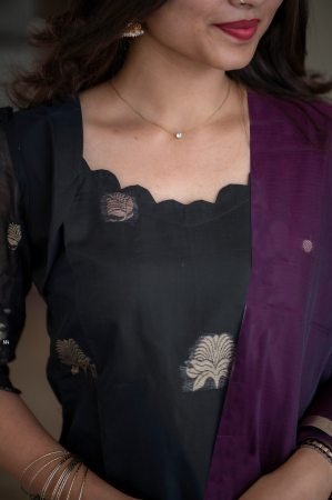 Black Art Silk Kurta Set With Beautiful Purple Dupatta