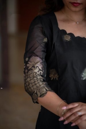 Black Art Silk Kurta Set With Beautiful Purple Dupatta