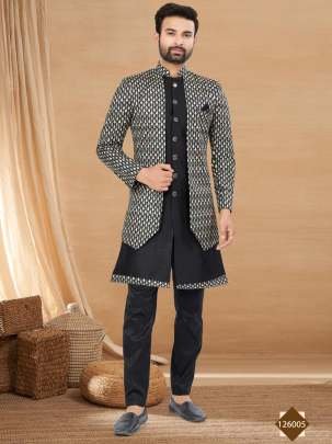 Black Wedding Wear Heavy Art Silk Embroidery Indo western 