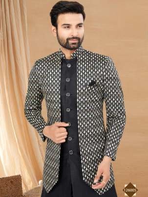 Black Wedding Wear Heavy Art Silk Embroidery Indo western