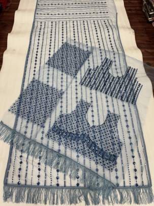 Block Buster Sequins Work Sky Blue Net Saree