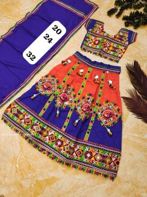 Blue and Orange Navratri Traditional Lehenga For Kids 