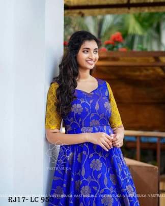 Blue And Yellow Silk  Digital Print  Anarkali Gown