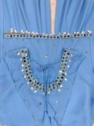 Blue Attractive Real Mirror And Sequence Work Georgette Plazo Suits