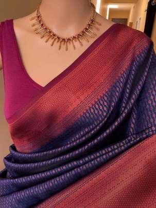 Blue Beautiful Festival Wear Soft Lichi Silk Saree
