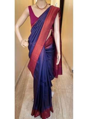 Blue Beautiful Festival Wear Soft Lichi Silk Saree
