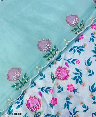 Blue Beautiful Handcraft Organza Saree With Silk Blouse