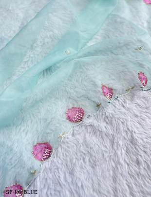Blue Beautiful Handcraft Organza Saree With Silk Blouse