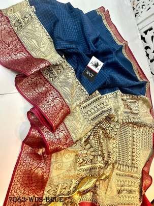 Blue Check Weaving Zari Dola Silk Saree